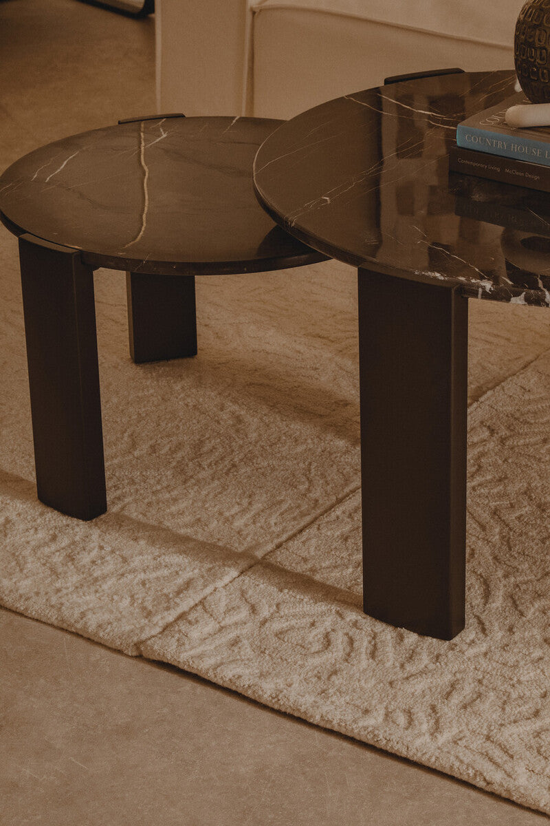 Black Round Marble Top Small Coffee Table with Black Acacia Legs | Palermo