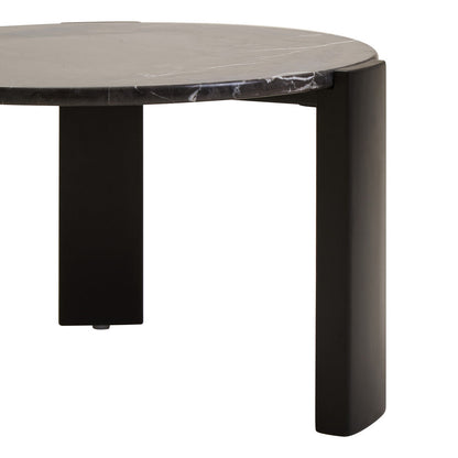 Black Round Marble Top Small Coffee Table with Black Acacia Legs | Palermo