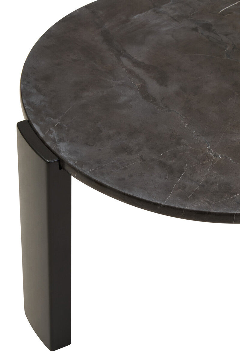 Black Round Marble Top Small Coffee Table with Black Acacia Legs | Palermo