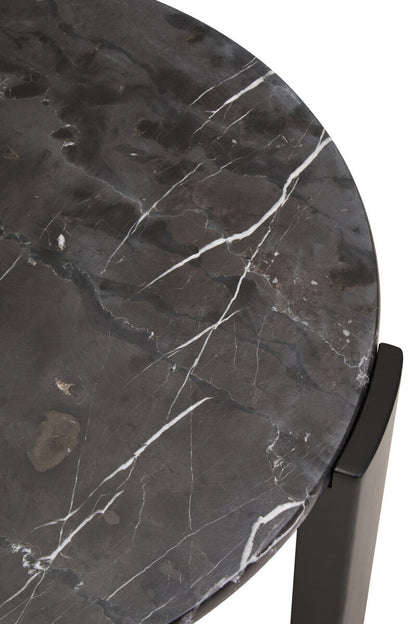 Black Round Marble Top Small Coffee Table with Black Acacia Legs | Palermo