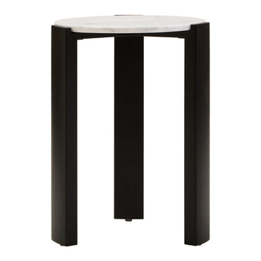 White Marble Top Round Side Table with Black Acacia Wood Legs | Palermo