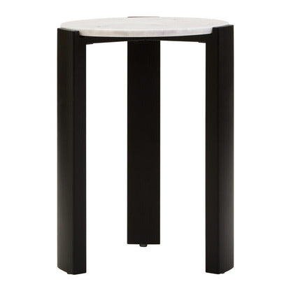 White Marble Top Round Side Table with Black Acacia Wood Legs | Palermo