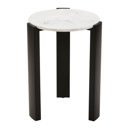 White Marble Top Round Side Table with Black Acacia Wood Legs | Palermo