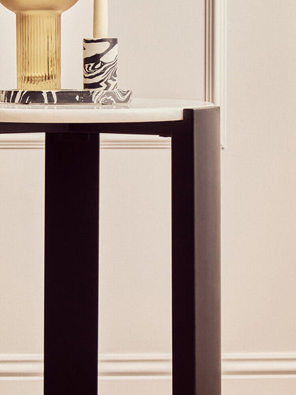 White Marble Top Round Side Table with Black Acacia Wood Legs | Palermo
