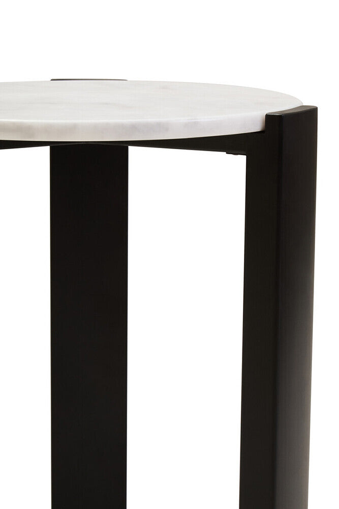 White Marble Top Round Side Table with Black Acacia Wood Legs | Palermo