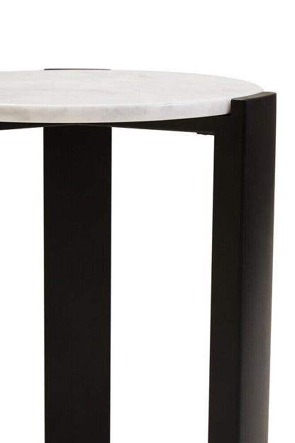White Marble Top Round Side Table with Black Acacia Wood Legs | Palermo