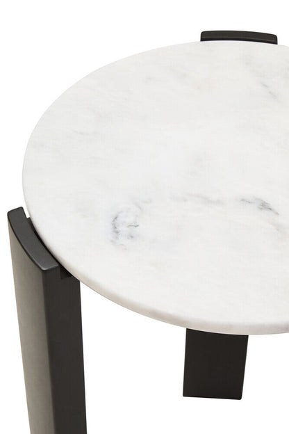 White Marble Top Round Side Table with Black Acacia Wood Legs | Palermo