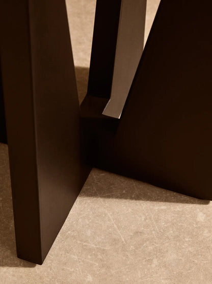 Cream Travertine Top Side Table with Black Acacia Wood Geometric Frame | Winton
