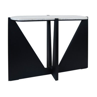 Cream Travertine Top Console Table with Black Acacia Wood Frame | Winton