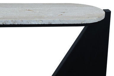 Cream Travertine Top Console Table with Black Acacia Wood Frame | Winton