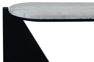 Cream Travertine Top Console Table with Black Acacia Wood Frame | Winton