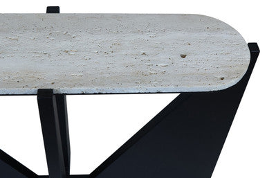 Cream Travertine Top Console Table with Black Acacia Wood Frame | Winton