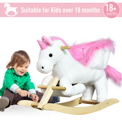 Kids Wooden Ride On Unicorn Rocking Horse Plush Toy Soft Seat Pink HOMCOM