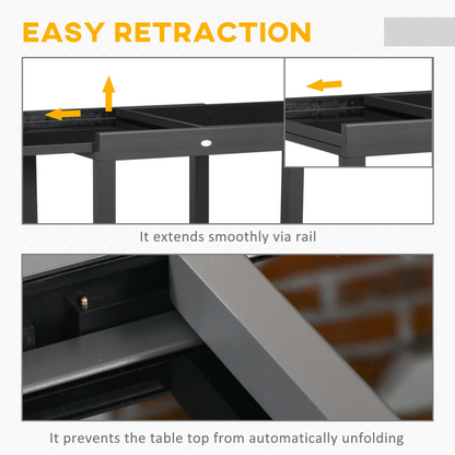 Extendable Outdoor Dining Table Patio Table with Aluminium Frame Black