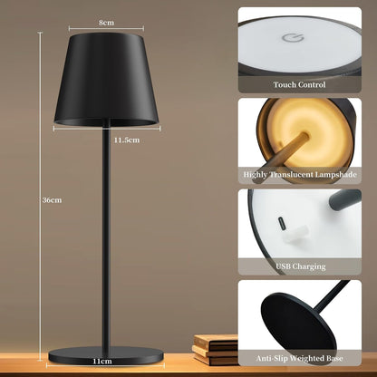 Rechargeable Table Lamp 2 Pack Dimmable 3000K Cordless Black Trayvespace