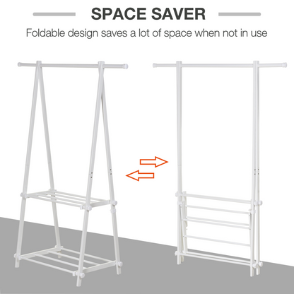 Steel Freestanding Clothes Rail w/ 2 Shelves White