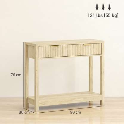 HOMCOM Modern Console Table with Fluted Panel Drawers, Narrow Hallway Table
