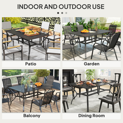 Outsunny Garden Dining Table with Steel Frame and Slatted Top for Balcony Black