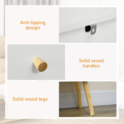 Chest of Drawers 3-Drawer Dresser Storage Organiser with Wood Legs, White