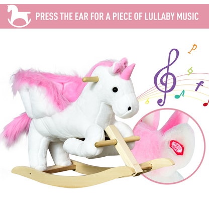 Kids Wooden Ride On Unicorn Rocking Horse Plush Toy Soft Seat Pink HOMCOM
