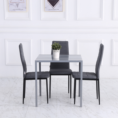Modern Square Dining Table with Tempered Glass Top & Metal Legs