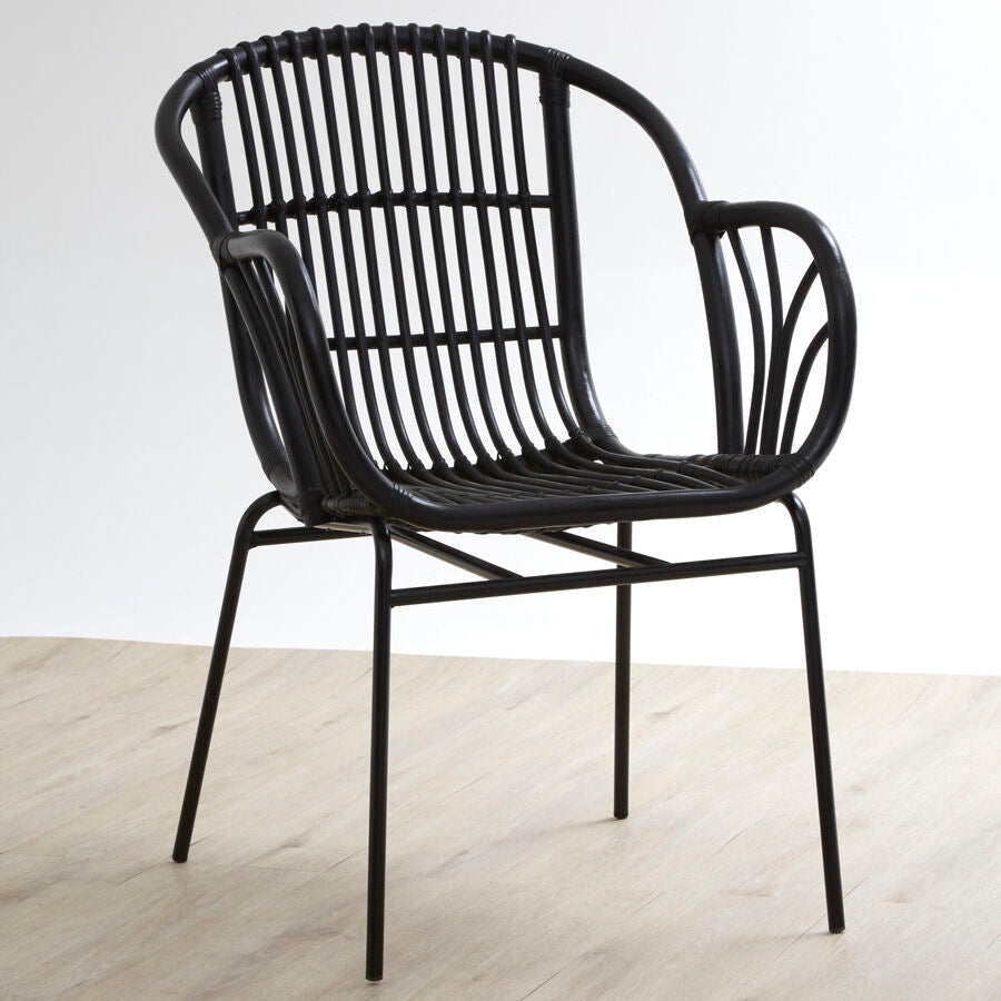 Lagom Black Natural Rattan Chair With Raised Sides