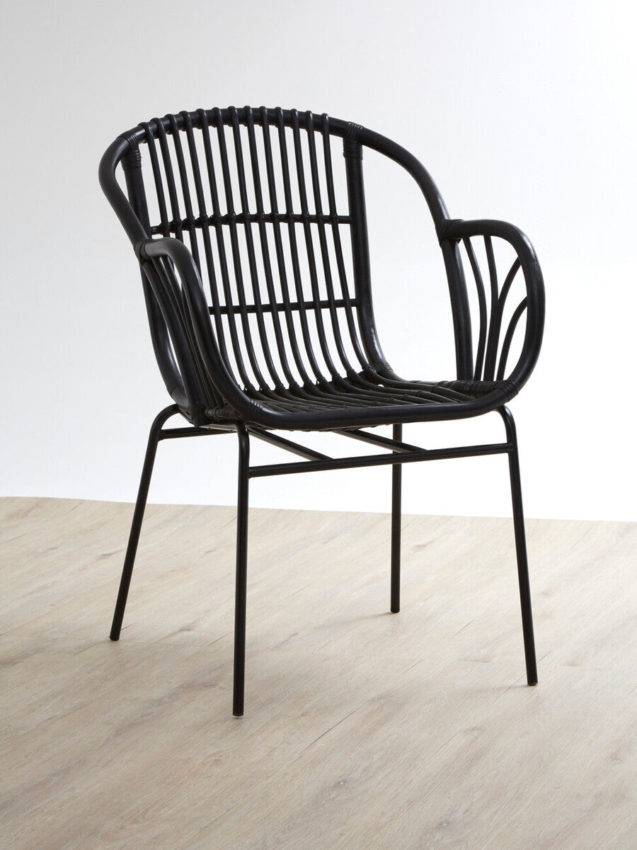 Lagom Black Natural Rattan Chair With Raised Sides