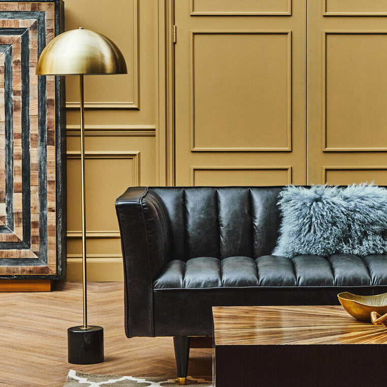 Brushed Brass Floor Lamp with Black Marble Base | Murdoch
