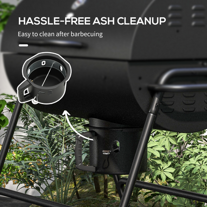 Outsunny Barrel Charcoal Barbecue BBQ Grill Trolley W/ Ash Catcher Thermometer