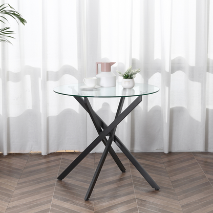 Aurora Clear Glass Side Table Round Metal Dining Table Dining Black