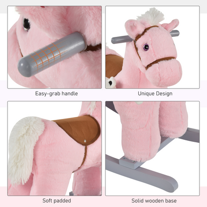 Kids Plush Ride-On Rocking Horse with Plush Toy Sound Handle Grip HOMCOM