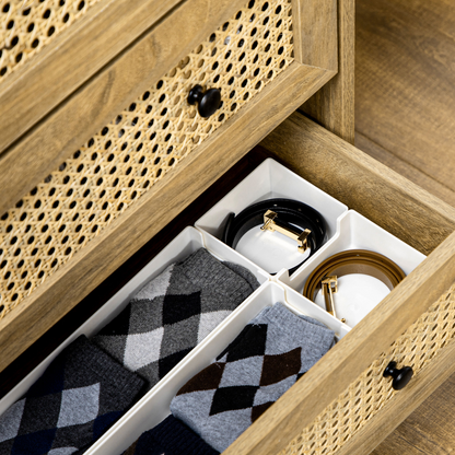 Rattan Chest of Drawers 4-Drawer Dresser Storage Cabinet Bedroom, Wood Effect