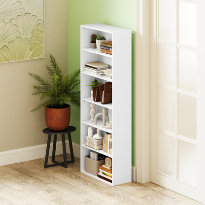 6-Tier Bookshelf, Freestanding Bookcase with Adjustable Shelves, White