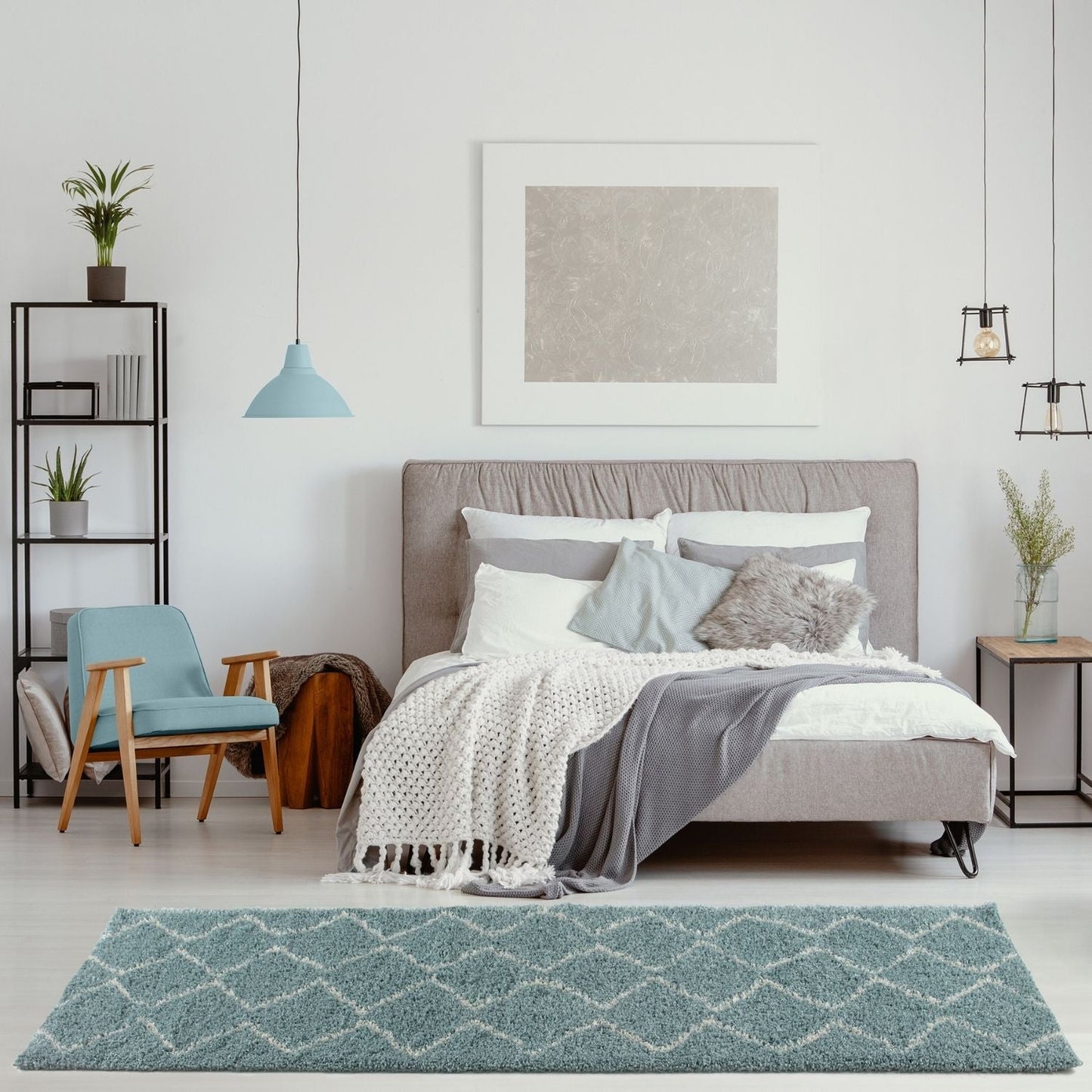 Moroccan Duck Egg Blue Shaggy Rug | 850