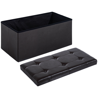 Folding Faux Leather Storage Cube Ottoman Bench Seat Brown