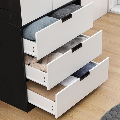 2 Door Wardrobe Modern Wardrobe with 3 Drawer and Hanging Rod for Bedroom White