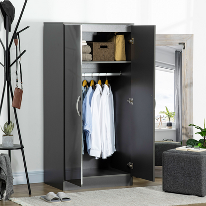Aurora Modern Wardrobe Closet, Clothes Cabinet with High Glossing Door, Grey