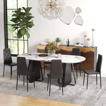 Aurora 6-Pieces Dining Chairs, Faux Leather Kitchen Chairs, Black