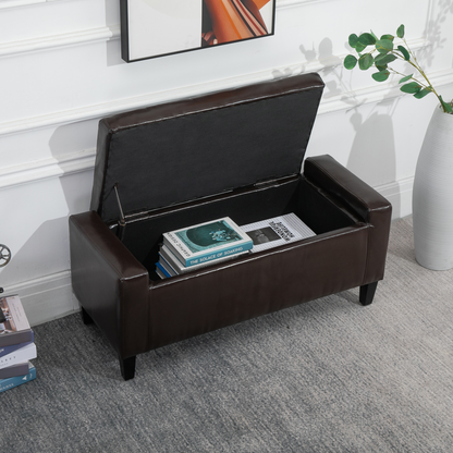 Deluxe PU Leather Storage Ottoman Bench Footrest Stool Large Storage Space