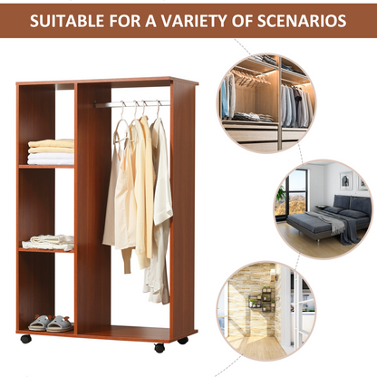 Open Wardrobe W/ Clothes Hanging Rail-Walnut