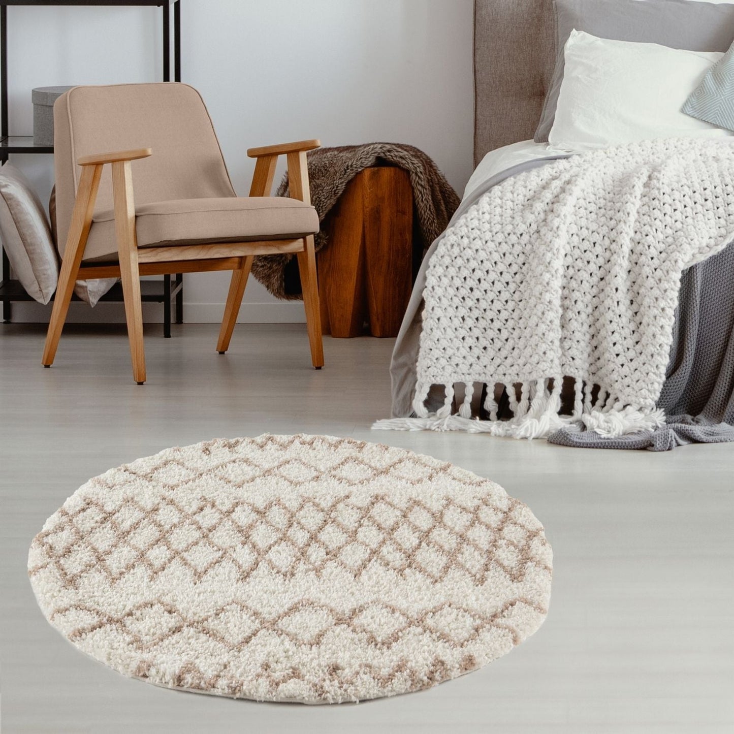 Moroccan Ivory Beige Shaggy Rug | 930