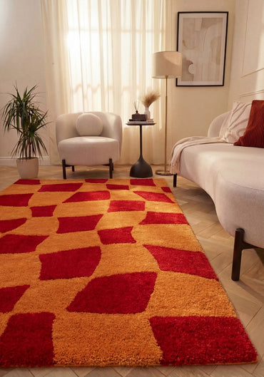 Joli Checkered Red & Orange Rug