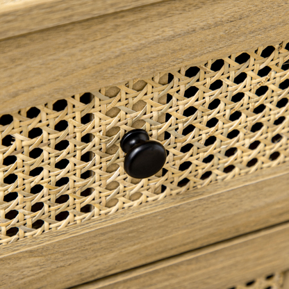 Rattan Chest of Drawers 4-Drawer Dresser Storage Cabinet Bedroom, Wood Effect