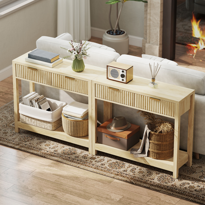 HOMCOM Modern Console Table with Fluted Panel Drawers, Narrow Hallway Table