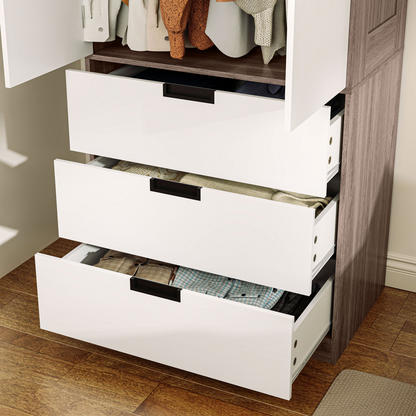 Aurora 2 Door Wardrobe Brown Wardrobe with 3 Drawer and Hanging Rod Brown
