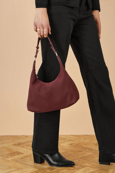 Yumi Burgundy Shoulder Bag With Buckle Strap