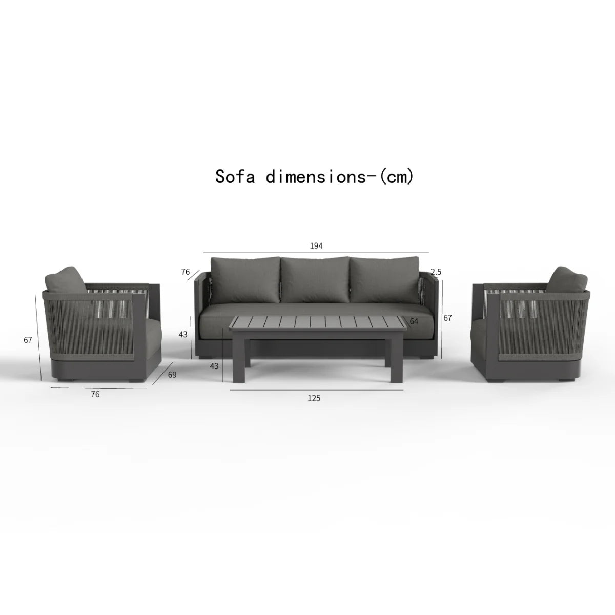 ALUXO Ares Outdoor Onyx 5 Seater Lounge Set