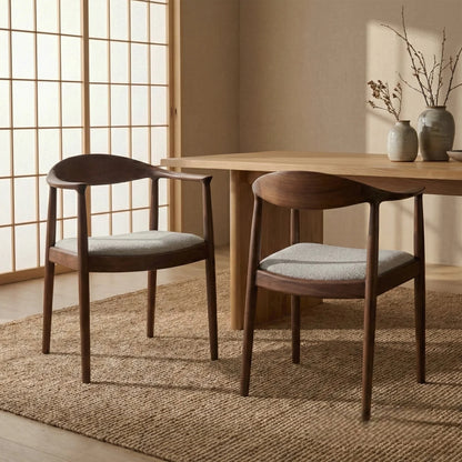 ALUXO Fern Walnut Dining Chair In Oatmeal Bouclé Fabric – Set of 2