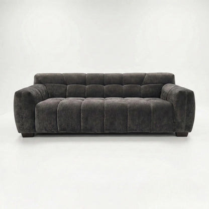 ALUXO Harlem 3 Seater Sofa In Cocoa Chocolate Velvet And Channel Stitch