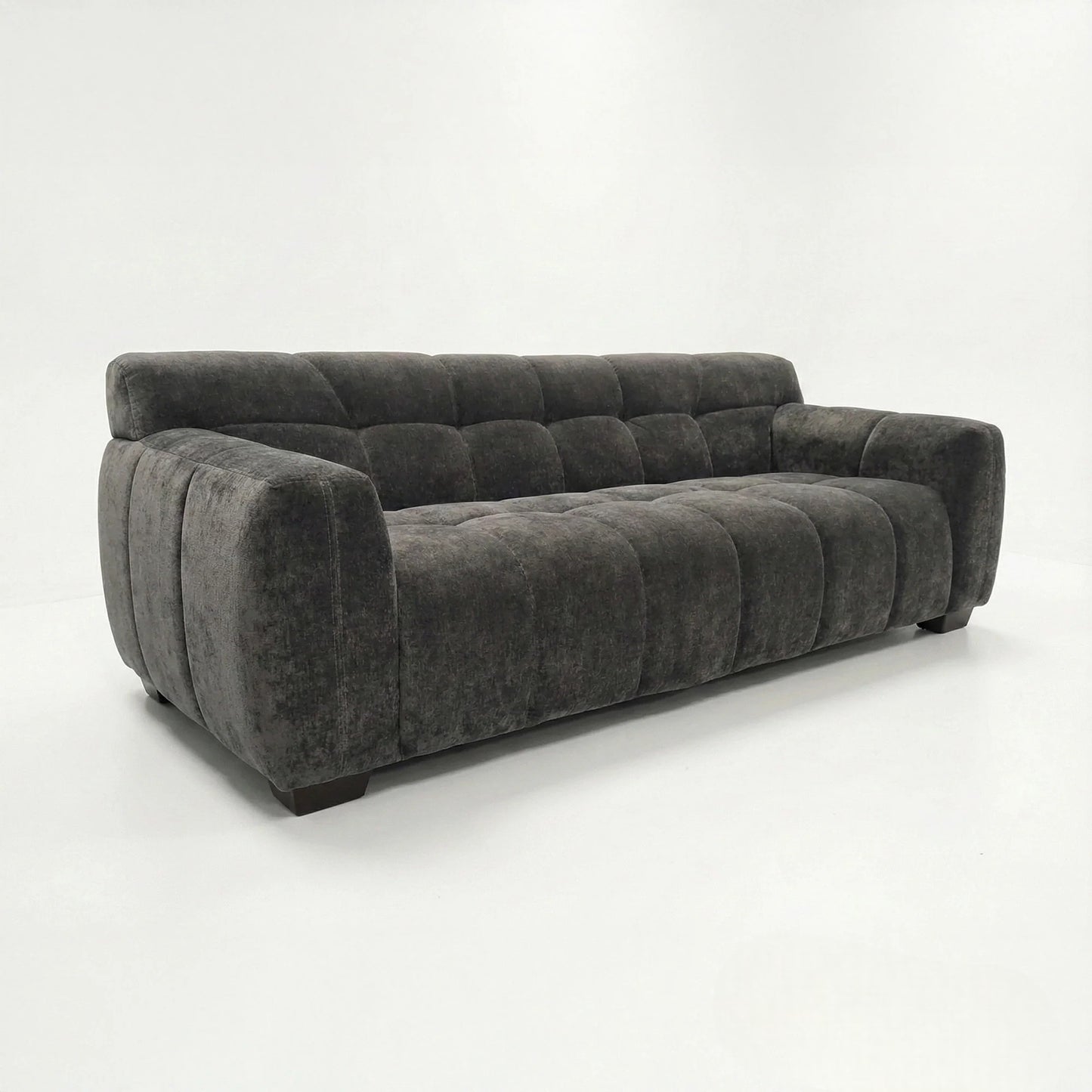 ALUXO Harlem 3 Seater Sofa In Cocoa Chocolate Velvet And Channel Stitch